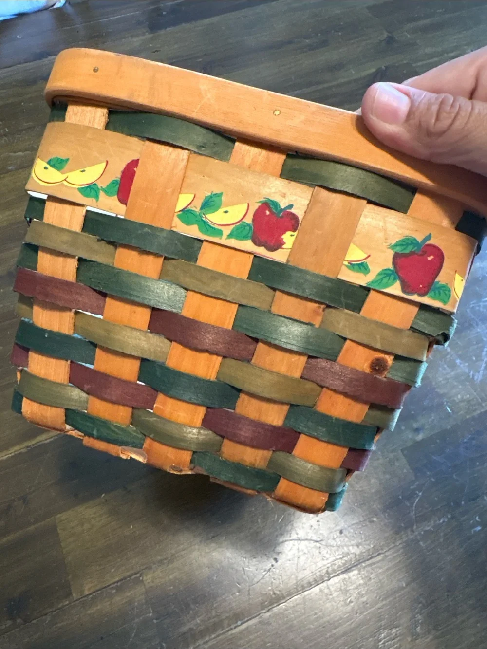 Vintage Apple Country Basket Woven Colored Weaving Cottage Granny Decor